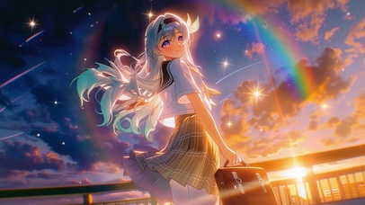 晚霞里的校园少女流萤