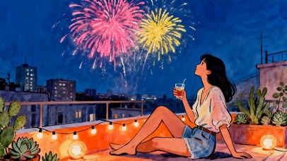 欣赏烟花女孩