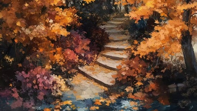 秋日森林城市静谧公园