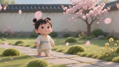 花瓣雨中的宝宝