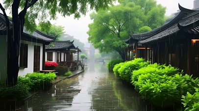 雨中古镇