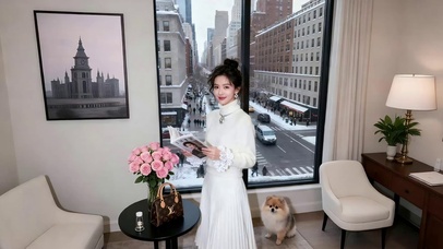 高级公寓里的白衣美女