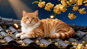 桂香瓦顶卧橘猫