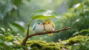 雨天躲雨的小鸟