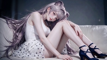 沙发上休息的熊耳少女