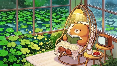 雨天宅家看书的治愈系小熊
