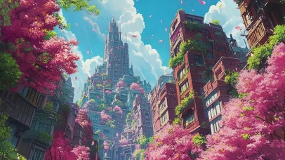仰望春日绚丽城市街景