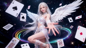 星空白发纸牌美女