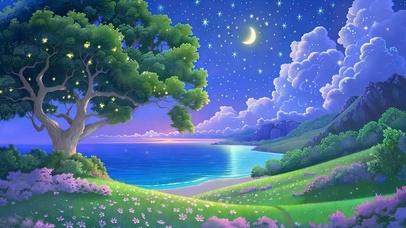 护眼夜景星空河流