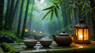 竹叶雨滴品茶