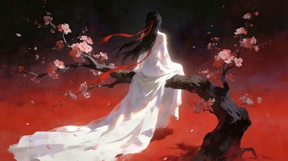 古风女孩坐在树上