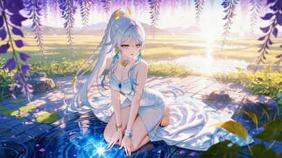 紫藤花下白裙少女兹白