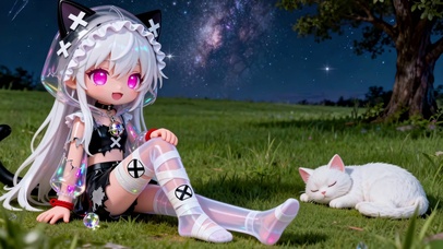 猫耳银发少女与白猫的奇幻夜时光