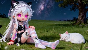 猫耳银发少女与白猫的奇幻夜时光