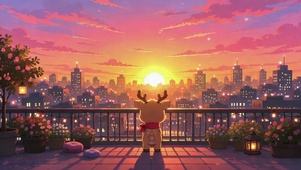 小鹿露台眺望城市日落