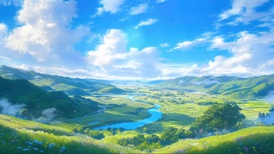 清新绿色农田河流