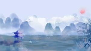 中国风蓝色壮丽水墨