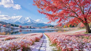 小清新初冬红色枫叶郊外