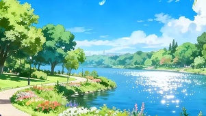白云树木河流带鱼屏