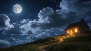 夜景房屋花草