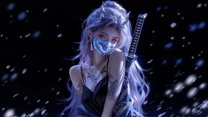 雪夜中的龙角武士少女