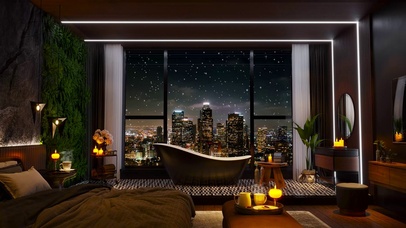 现代都市夜景房间