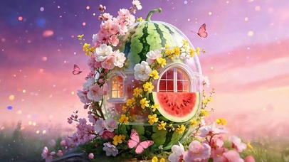 治愈树木西瓜房屋
