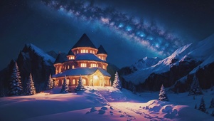 繁星雪原夜色美景