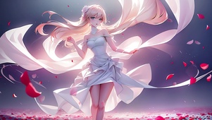 花丛中的白裙美人