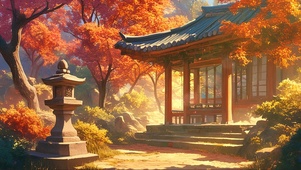 静谧古风枫林庭院