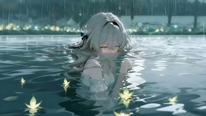 雨天水中女孩