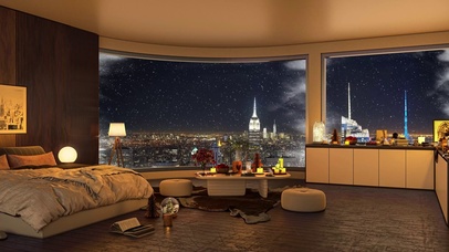 唯美雪天都市夜晚房间