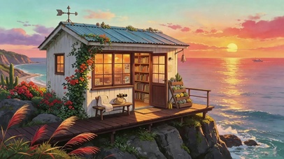 沧海慕霞绕木屋