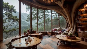 【雨景】山林里的树屋别墅