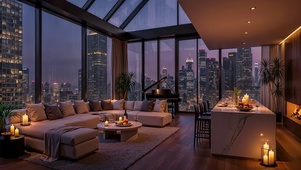 夜晚窗外城市雨