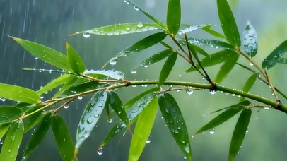 雨天竹林带鱼屏