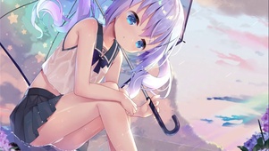 雨天海边少女