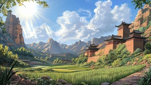 蓝天白云夏日阳光城镇