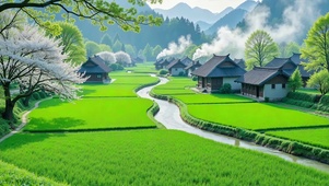 护眼村庄稻田