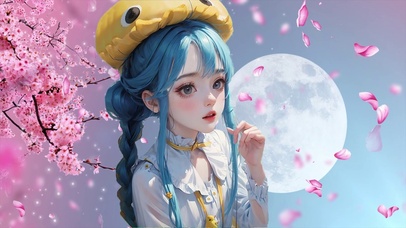 可爱甜妹粉色桃花蓝色动漫少女