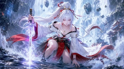 白发古风持刀美少女