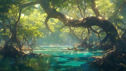 阳光原始森林河流