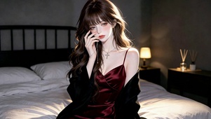卧室暖光氛围感美女