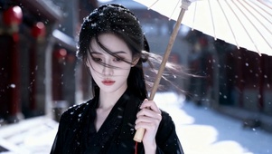 真人写实雪天纸伞唯美古风美人