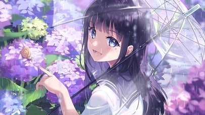 清纯雨落伞少女