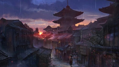 雨中城镇