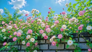 夏日花墙与晴空