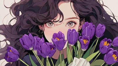 郁金香少女插画