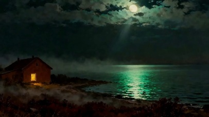 夜景房屋树木河流