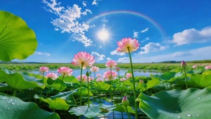 夏日蓝天下荷花